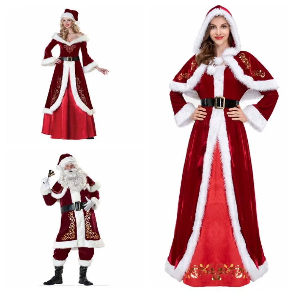 Hat Santa Claus Cosplay Costume Dress Shawl Christmas Cosplay Cloth Party Cloth Accessories Socks Women Evening Dress