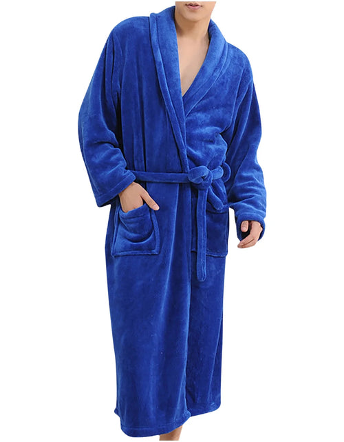 Load image into Gallery viewer, Womens Robes Clearance Sale,Robes for Women Bathrobe Fuzzy,Women&#39;S and Men&#39;S Flannel Hooded Pajamas Bathrobe Long Pajamas Lovers&#39; Home Clothes Dark Blue
