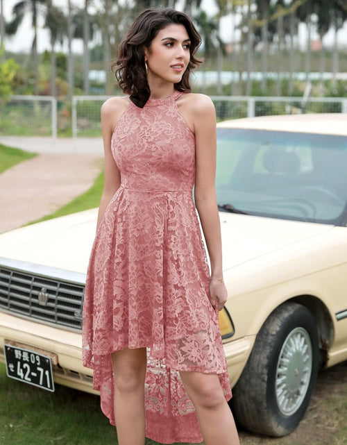 Load image into Gallery viewer, Women&#39;S Halter Floral Lace Cocktail Party Dress Hi-Lo Bridesmaid Dress
