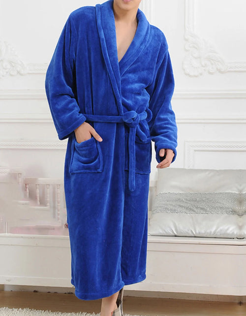 Load image into Gallery viewer, Womens Robes Clearance Sale,Robes for Women Bathrobe Fuzzy,Women&#39;S and Men&#39;S Flannel Hooded Pajamas Bathrobe Long Pajamas Lovers&#39; Home Clothes Dark Blue
