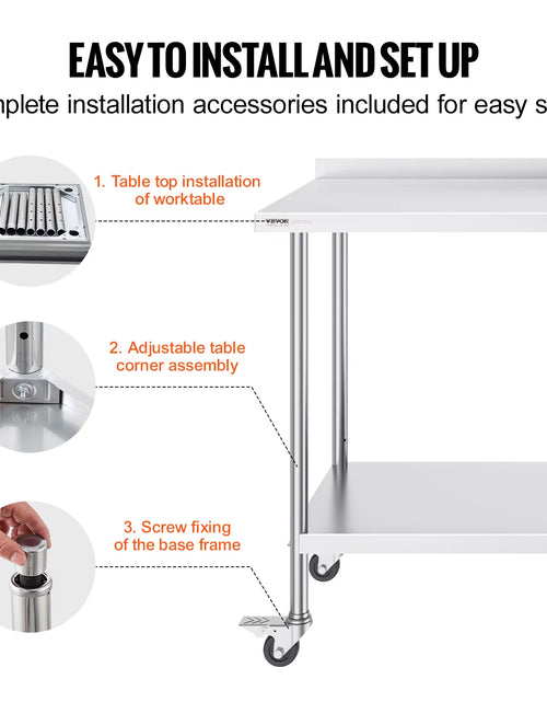Load image into Gallery viewer, Stainless Steel Work Table Commercial Food Prep Worktable with Casters Heavy Duty Prep Worktable for Restaurant Home Hotel
