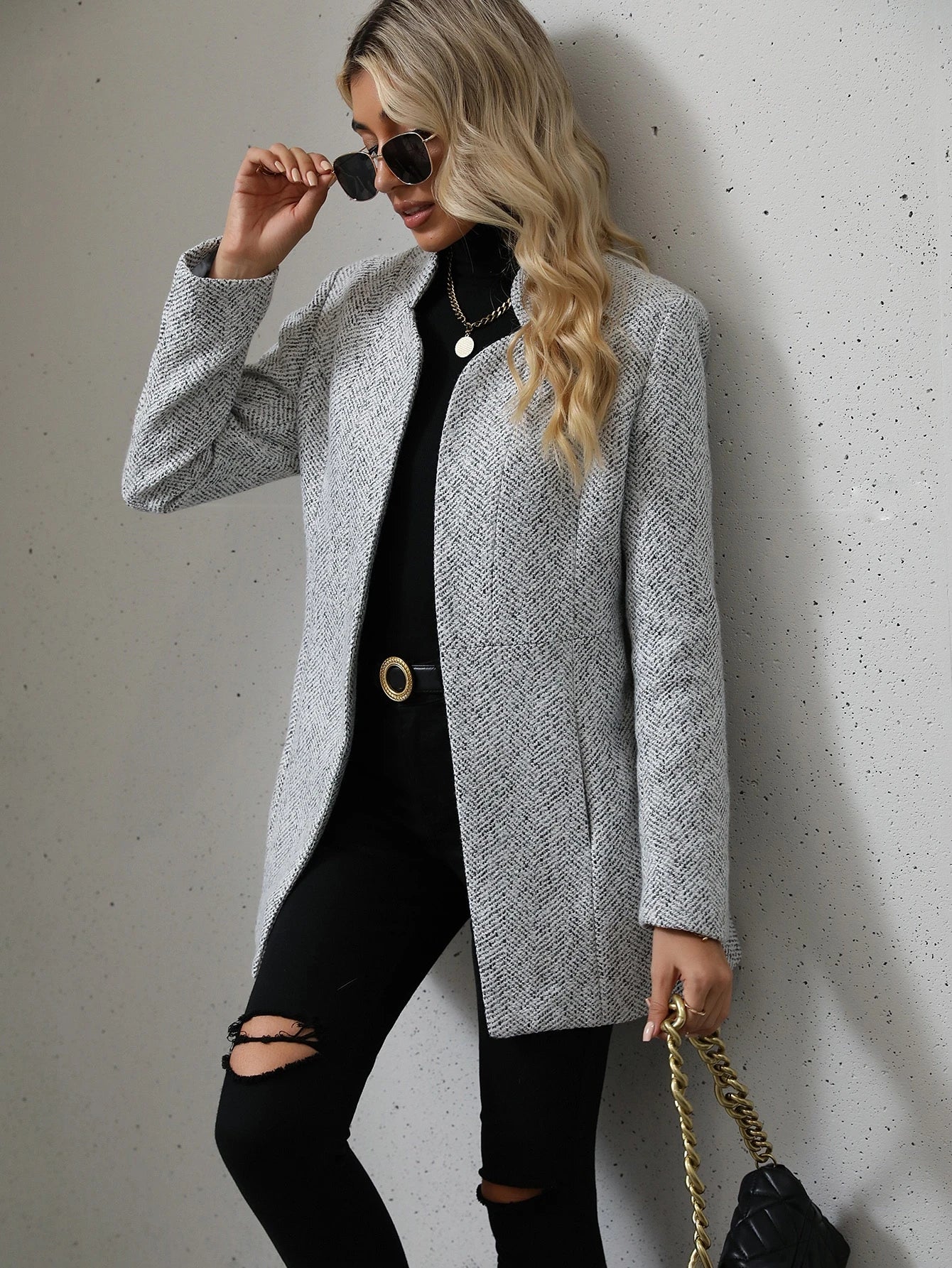 LUNE Open Front Overcoat Fall Winter Cloth for Women