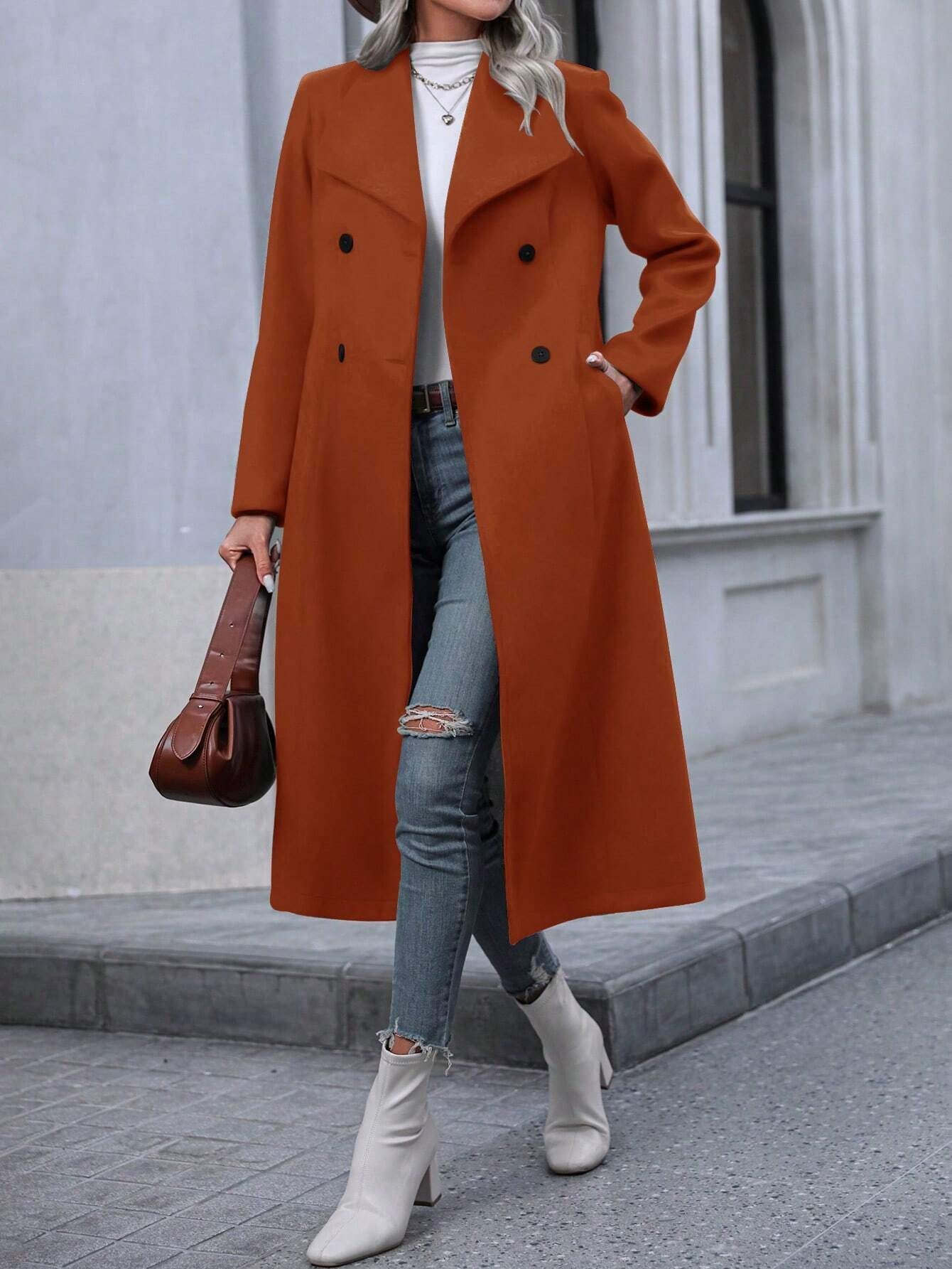 Pariaura Women'S Double Breasted Long Sleeve Overcoat