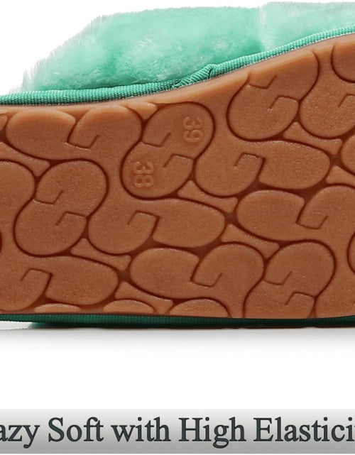 Load image into Gallery viewer, Women&#39;S Fuzzy Fluffy House Slippers Cute Plush Memory Foam Shoes Cross Band Indoor Outdoor Open Toe Sandals
