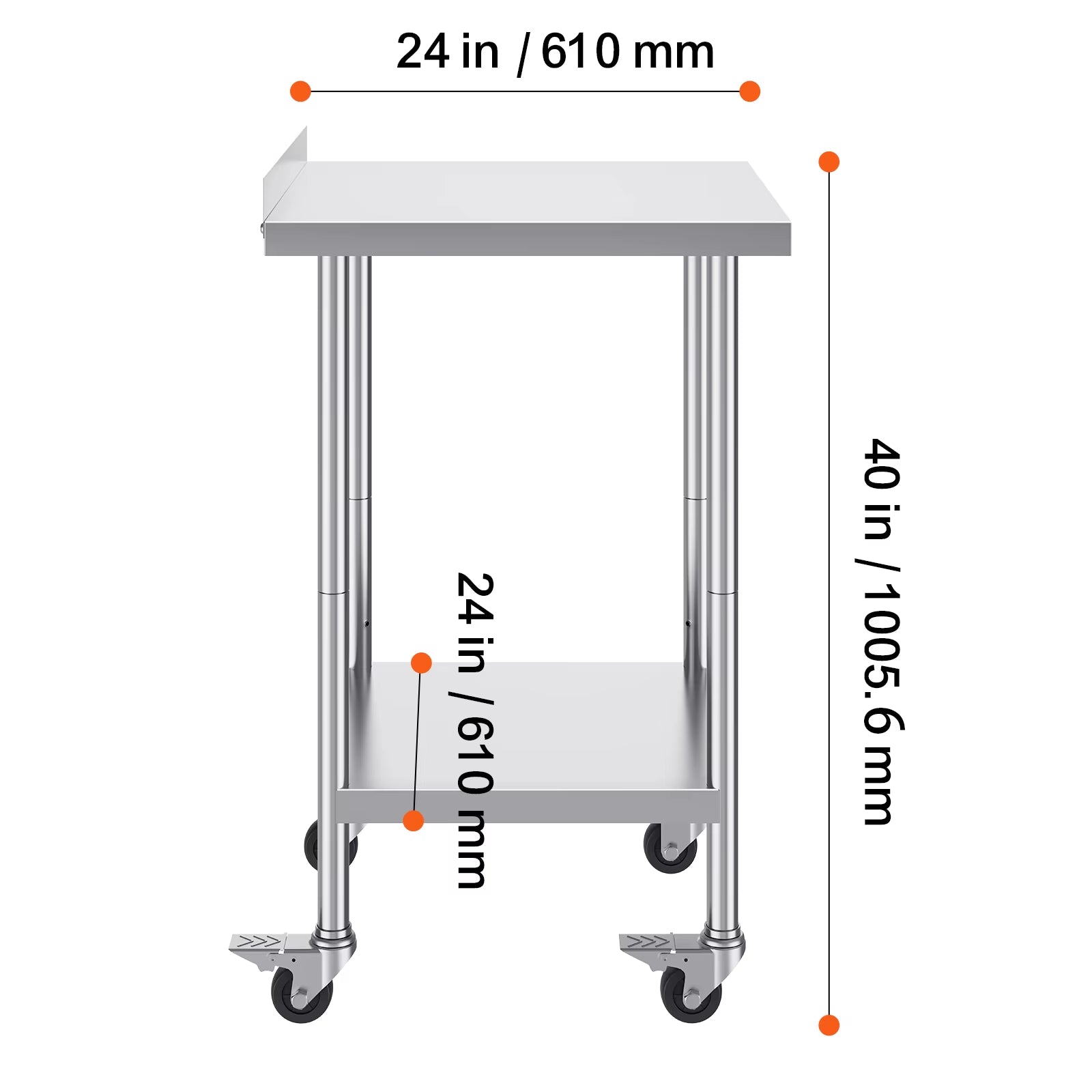 Stainless Steel Work Table Commercial Food Prep Worktable with Casters Heavy Duty Prep Worktable for Restaurant Home Hotel