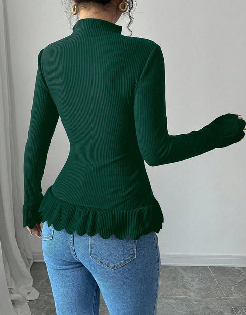 Load image into Gallery viewer, Elenzga Women&#39;S Minimalist Solid Color Fitted Asymmetric Hem Long Sleeve Turtleneck T-Shirt
