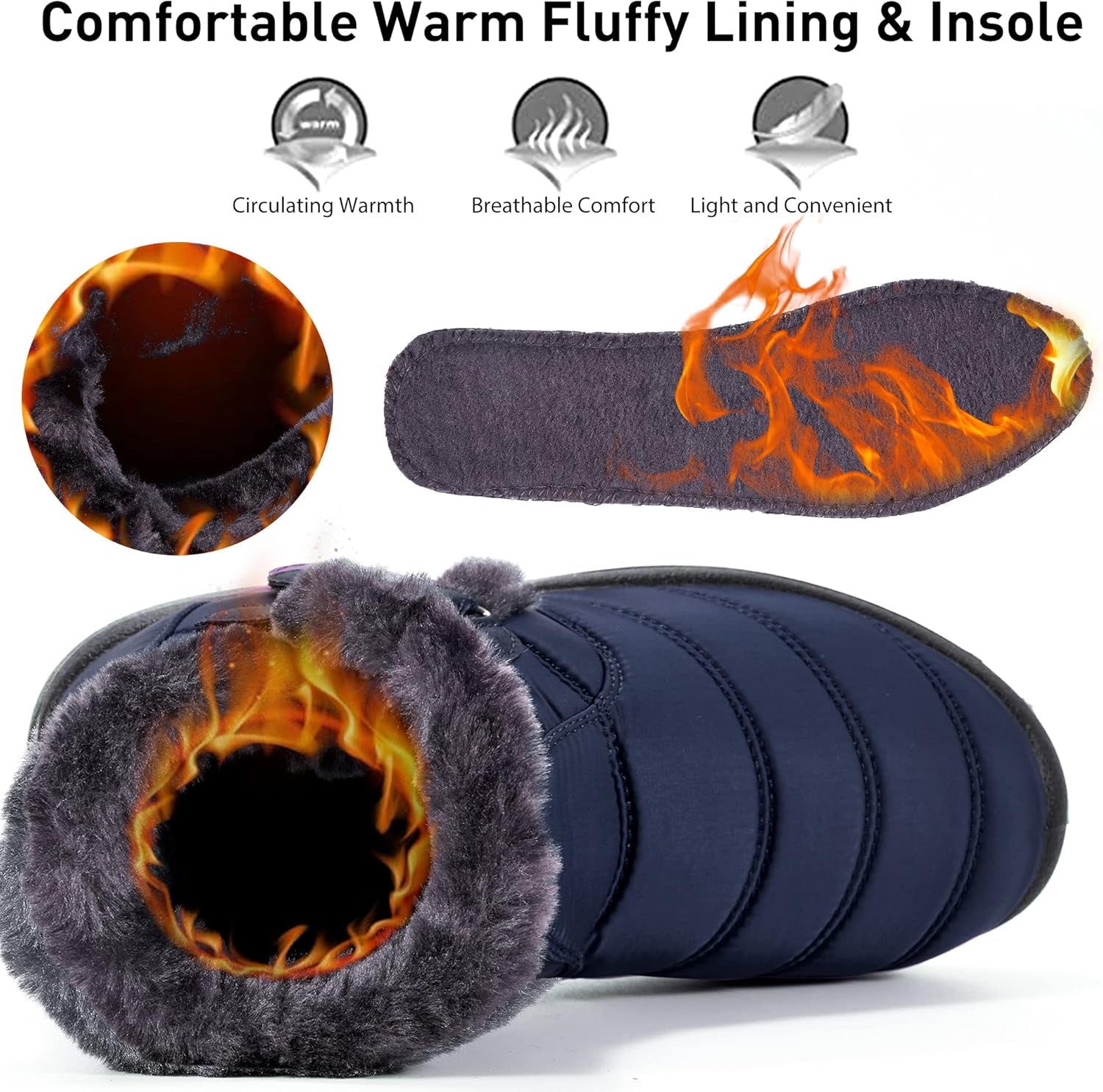 Womens Snow Boots Winter Shoes with Warm Plush Fleece Lined Ankle Booties Outdoor Comfortable Slip on Waterproof Hiking Shoe