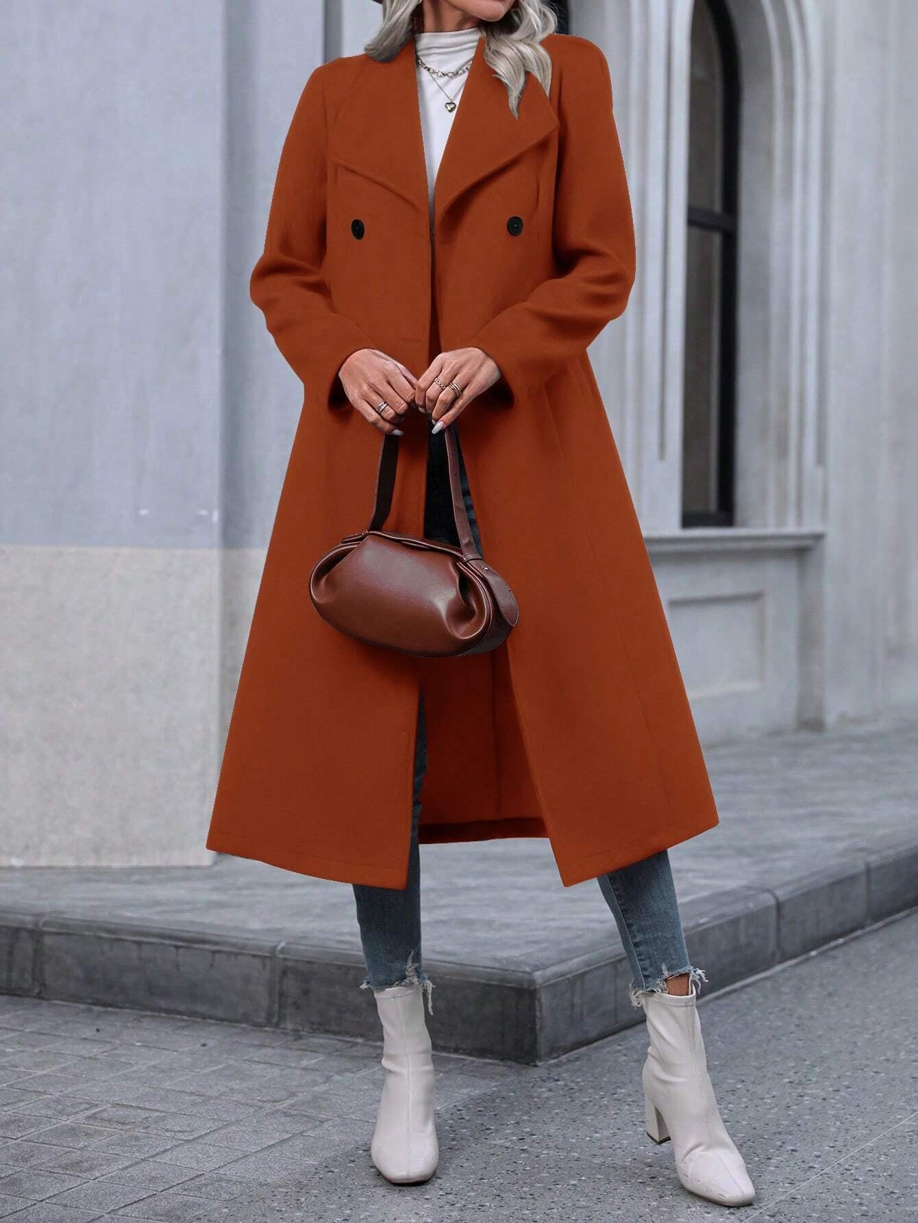 Pariaura Women'S Double Breasted Long Sleeve Overcoat