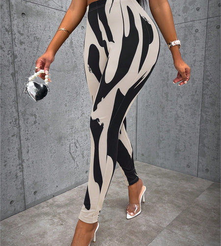 Zolique Graphic Print High Waist Leggings Fall Cloth for Women