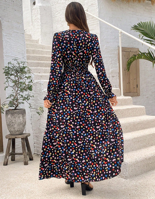 Load image into Gallery viewer, Breezaya Full Print Heart Pattern Bell Sleeve Dress Maxi Women Outfit Fall Cloth for Women
