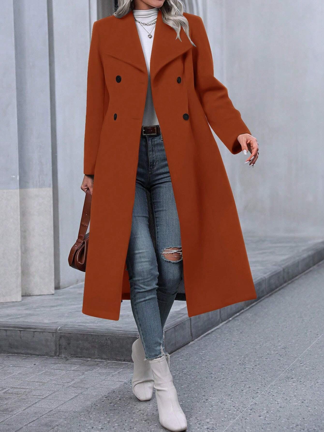 Pariaura Women'S Double Breasted Long Sleeve Overcoat