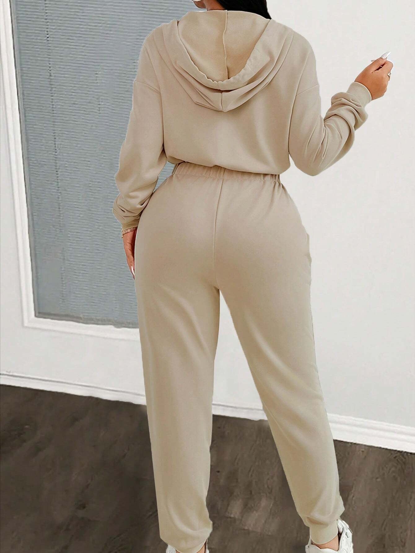 Vavabold Autumn Casual Drawstring Hooded Waist Jumpsuit Fall Cloth for Women