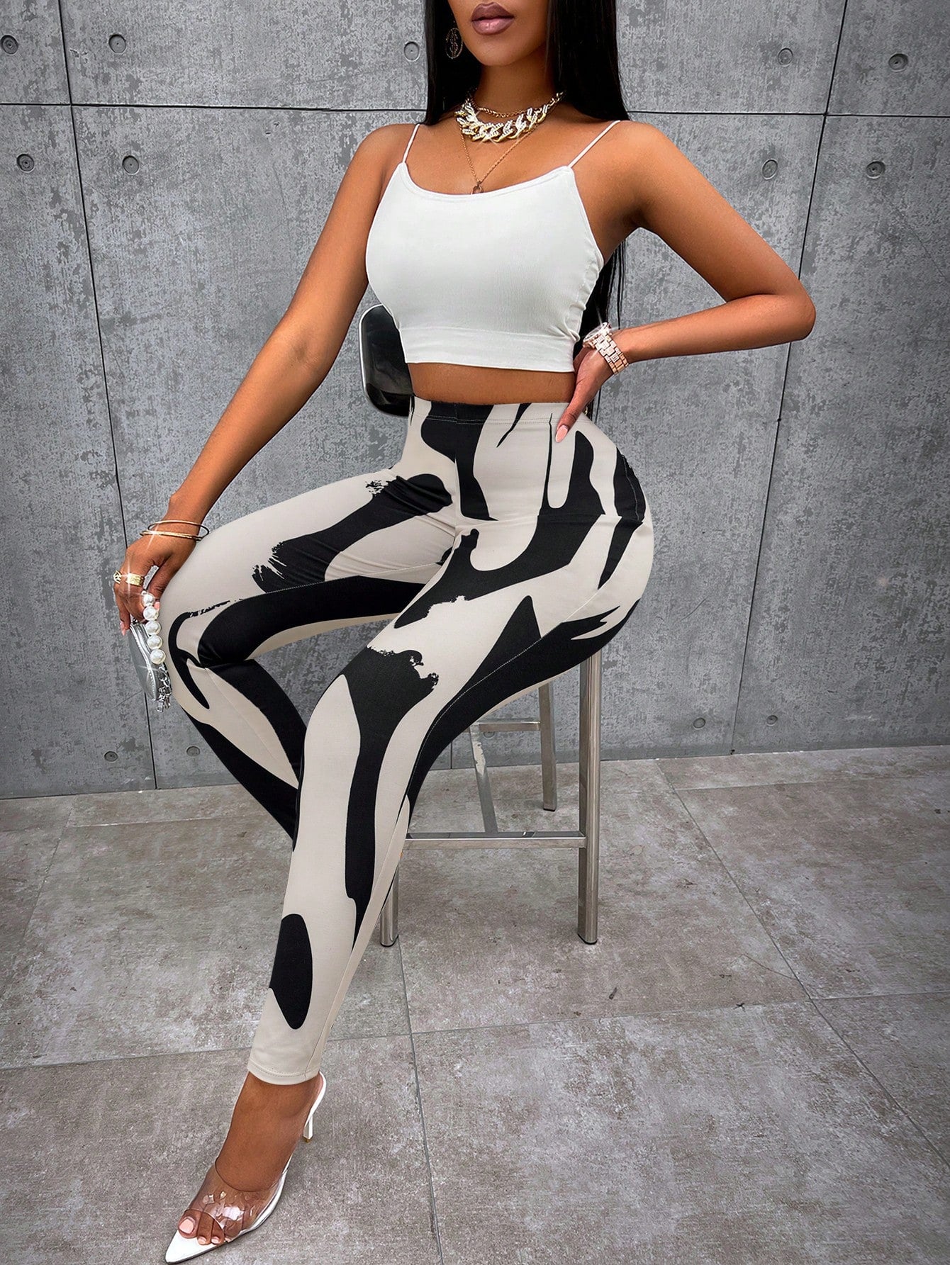 Zolique Graphic Print High Waist Leggings Fall Cloth for Women