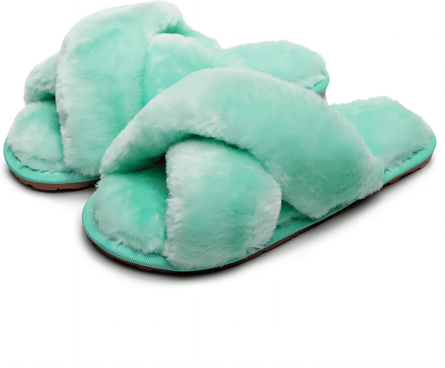 Women'S Fuzzy Fluffy House Slippers Cute Plush Memory Foam Shoes Cross Band Indoor Outdoor Open Toe Sandals