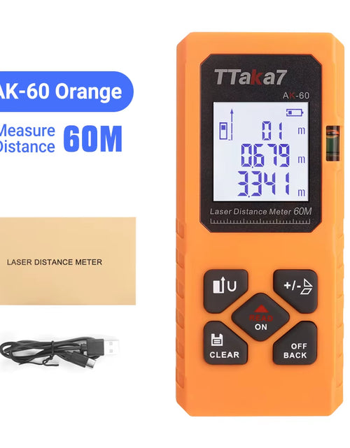 Load image into Gallery viewer, SmartMeasure 40M/60M Mini Laser Distance Meter – USB Rechargeable Handheld Rangefinder for Accurate Measurements
