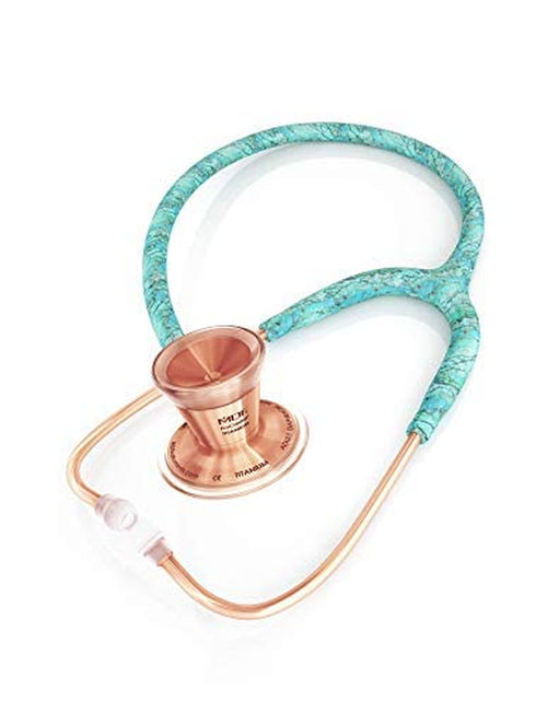 Load image into Gallery viewer, MDF Turquoise Rose Gold Procardial Cardiology Stethoscope, Lightweight Titanium, Adult, Dual Head, Free-Parts-For-Life, Turquoise Tube, Rose Gold Chestpiece-Headset, MDF797TTQRG
