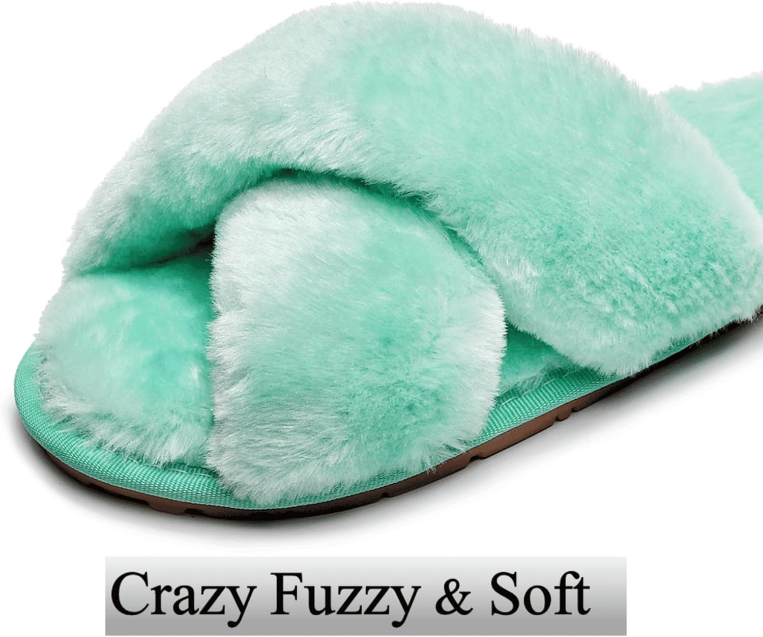 Women'S Fuzzy Fluffy House Slippers Cute Plush Memory Foam Shoes Cross Band Indoor Outdoor Open Toe Sandals