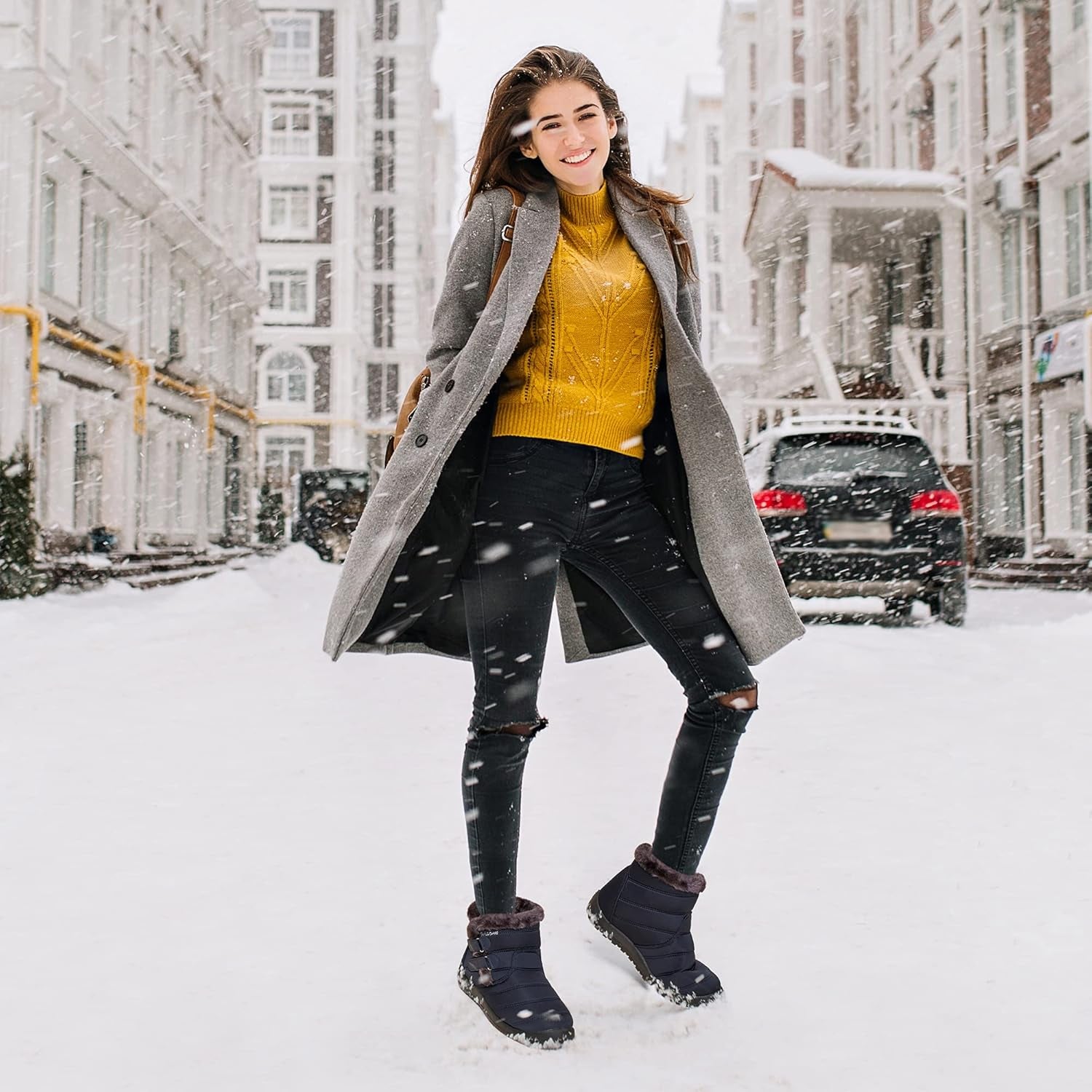 Womens Snow Boots Winter Shoes with Warm Plush Fleece Lined Ankle Booties Outdoor Comfortable Slip on Waterproof Hiking Shoe