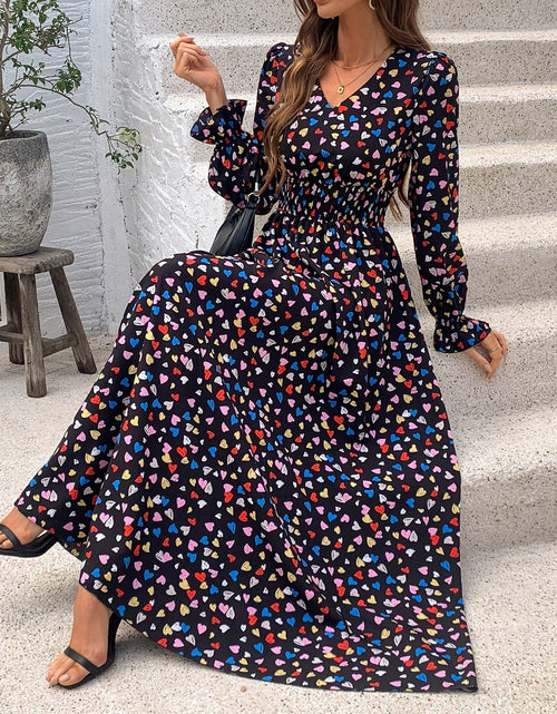 Load image into Gallery viewer, Breezaya Full Print Heart Pattern Bell Sleeve Dress Maxi Women Outfit Fall Cloth for Women
