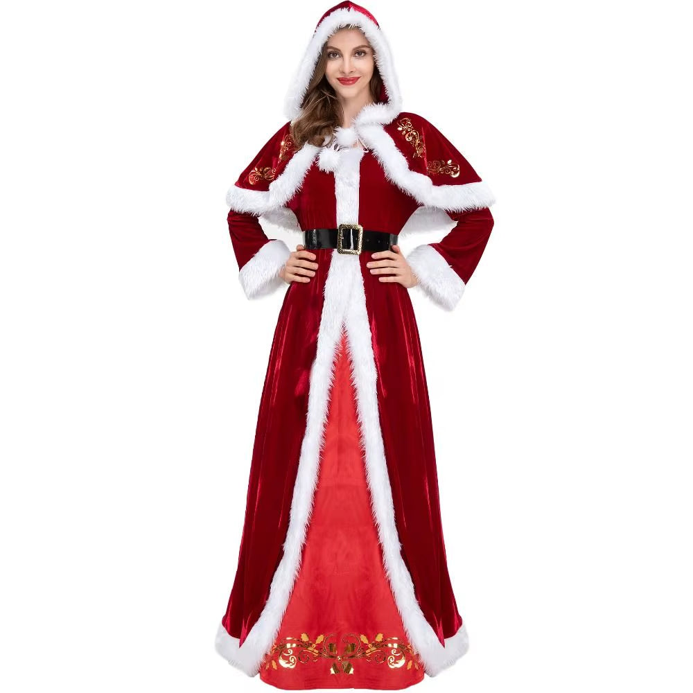 Hat Santa Claus Cosplay Costume Dress Shawl Christmas Cosplay Cloth Party Cloth Accessories Socks Women Evening Dress