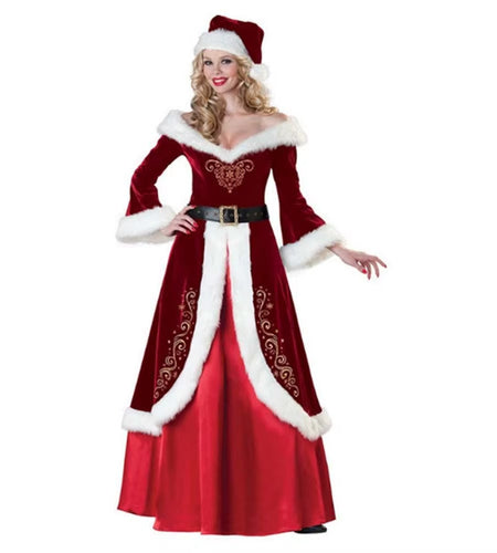 Hat Santa Claus Cosplay Costume Dress Shawl Christmas Cosplay Cloth Party Cloth Accessories Socks Women Evening Dress