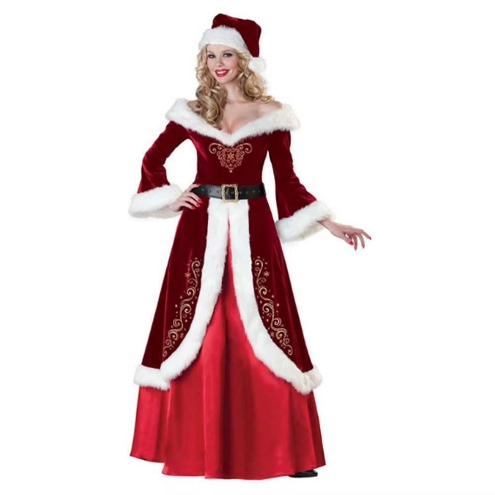 Hat Santa Claus Cosplay Costume Dress Shawl Christmas Cosplay Cloth Party Cloth Accessories Socks Women Evening Dress