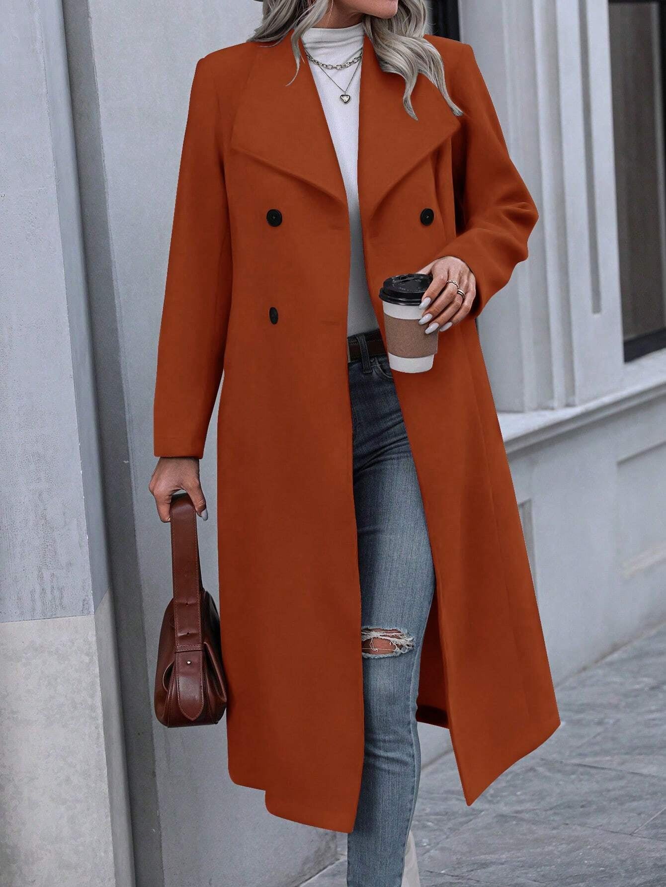 Pariaura Women'S Double Breasted Long Sleeve Overcoat