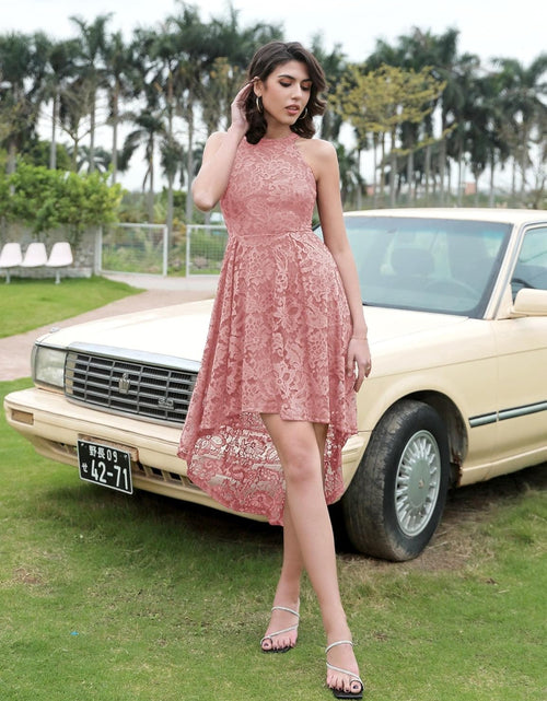 Load image into Gallery viewer, Women&#39;S Halter Floral Lace Cocktail Party Dress Hi-Lo Bridesmaid Dress
