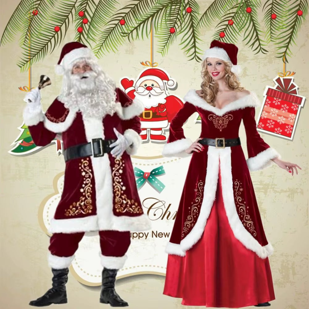 Hat Santa Claus Cosplay Costume Dress Shawl Christmas Cosplay Cloth Party Cloth Accessories Socks Women Evening Dress